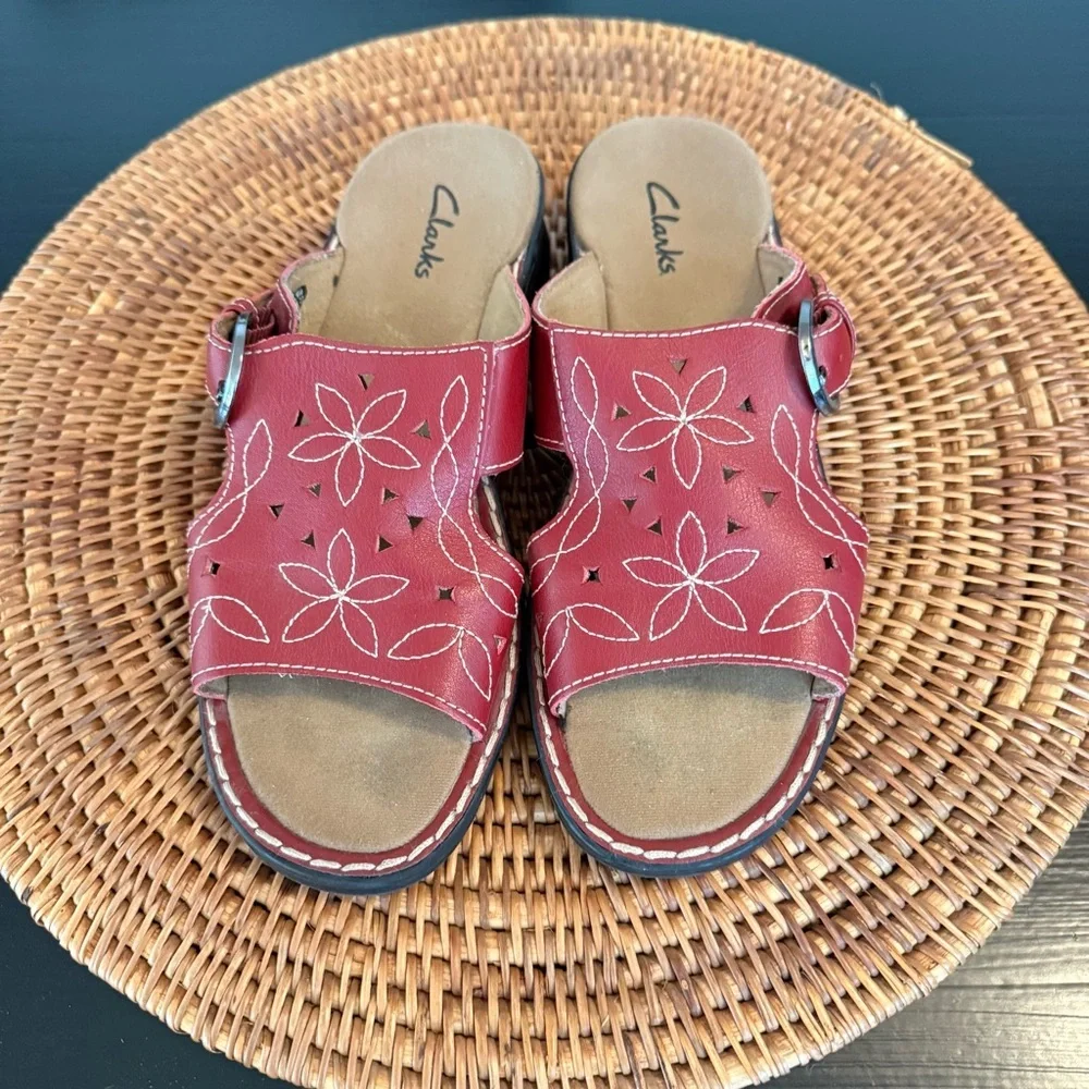 Clarks Women's Floral Red Sandals